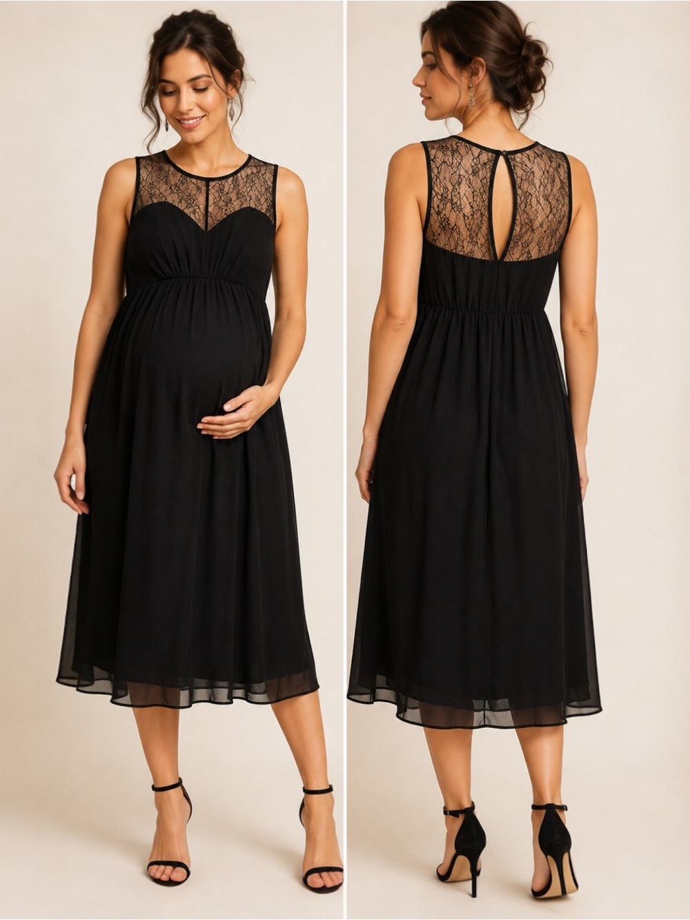 ASOS Maternity Black Lace Sweetheart Midi Dress Keyhole Back Size US 12